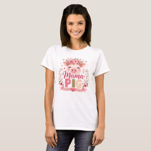 Roze Bloemige Mama Varken Schattig Boerderijdier M T-shirt
