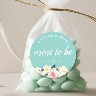 Roze Bloemige Mint om Trouw Mint Favor te Zijn Ronde Sticker