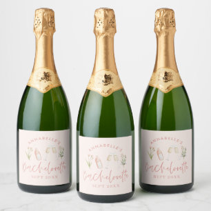 Roze bloemige moderne roze meisjesachtige vrijgeze sparkling wijnetiket