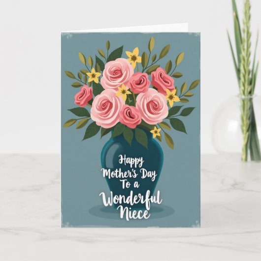 Roze Bloemige Moeder Liefde Kaart (Voorkant)