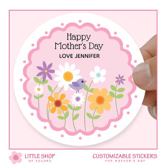 Roze Bloemige Moederdag Ronde Sticker