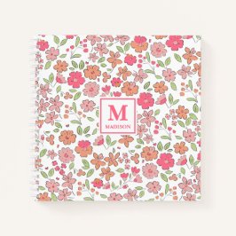 Roze Bloemige Monogram Notitieboek Journaal