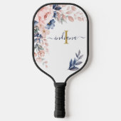 Roze Bloemige Monogram Script Naam Vrouwelijk Pickleball Paddle (Achterkant)