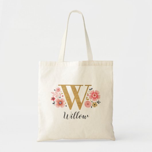 Roze bloemige monogram tote bag (Voorkant)