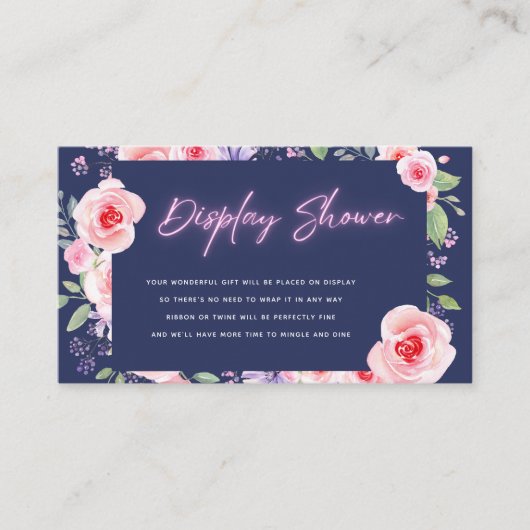 Roze bloemige & neon bruidsdouchexpositie douche informatiekaartje (Voorkant)