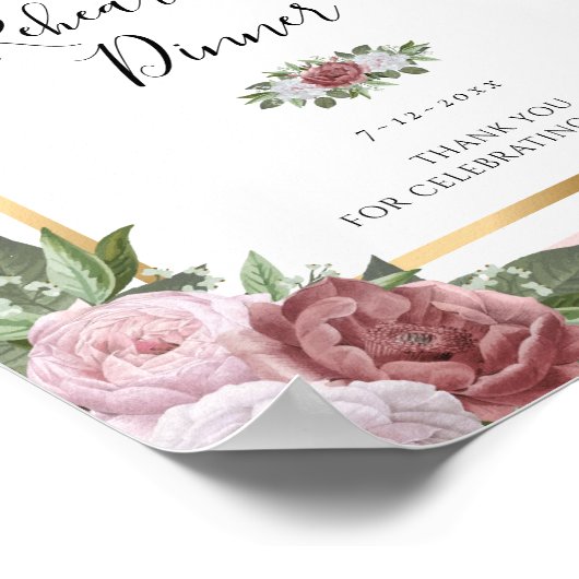 Roze Bloemige Oefenavondmaal Begrroetingsbord Poster (Hoek)