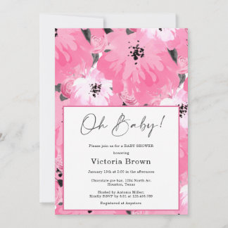 Roze Bloemige Oh Baby Shower Uitnodiging