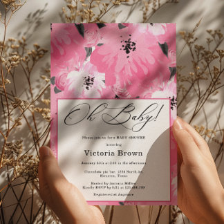 Roze Bloemige Oh Baby Shower Uitnodiging