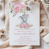 Roze bloemige olifant meisje baby shower