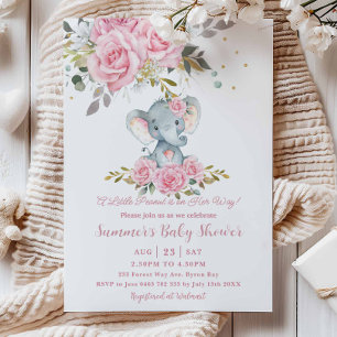 Roze bloemige olifant meisje baby shower kaart