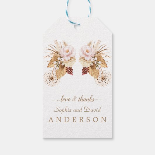 Roze Bloemige Pampagras Gedroogde Palmbladeren Bru Cadeaulabel (Achterkant)