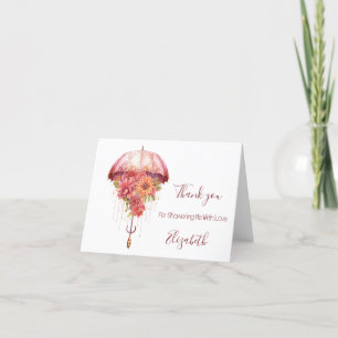 Roze Bloemige Paraplu Bruidsdouche Babyshower  Bedankkaart
