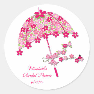 Roze bloemige paraplu ronde sticker