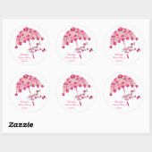 Roze bloemige paraplu ronde sticker (Vel)