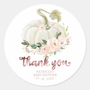 Roze Bloemige Pompoen Herfst Baby Borrel Tante Bed Ronde Sticker