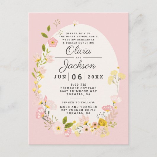 Roze bloemige postkaart proefdiners uitnodiging (Voorkant)