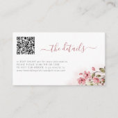 Roze bloemige QR code bruiloft website details Informatiekaartje (Voorkant)