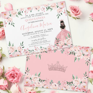 Roze bloemige Quinceanera Kaart