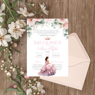 Roze bloemige Quinceanera uitnodiging Spaans