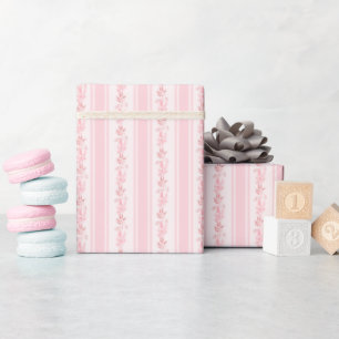 Roze bloemige retro  strepenpatroon cadeaupapier