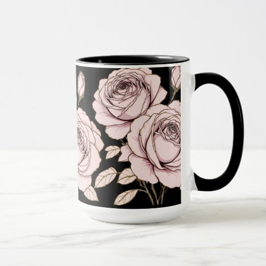 Roze Bloemige Roos Mok (Rechts)