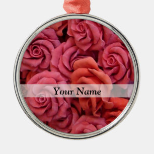 Roze bloemige rozen metalen ornament