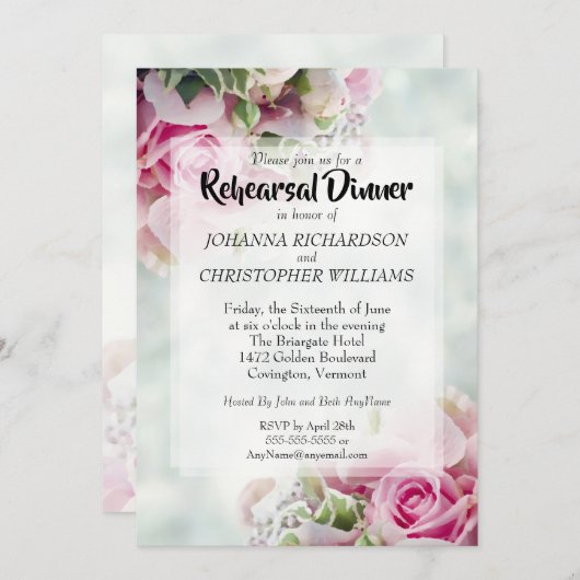 Roze Bloemige Rozen & Pioenensprouwen Bruiloft Reh Kaart (Voorkant / Achterkant)