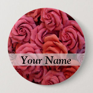 Roze bloemige rozen ronde button 4,0 cm