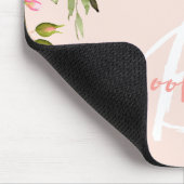 Roze Bloemige Rozen Script Monogram Muismat (Hoek)