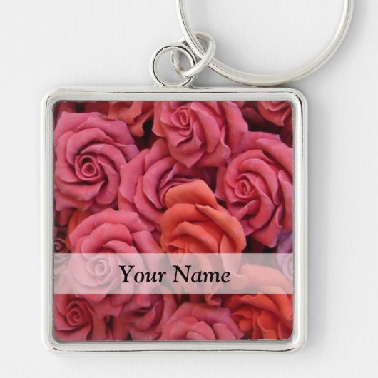Roze bloemige rozen sleutelhanger (Voorkant)