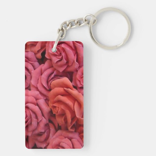 Roze bloemige rozen sleutelhanger (achterkant)