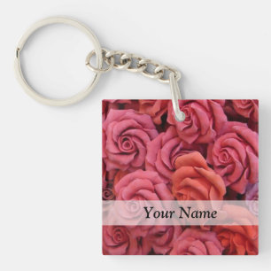 Roze bloemige rozen sleutelhanger