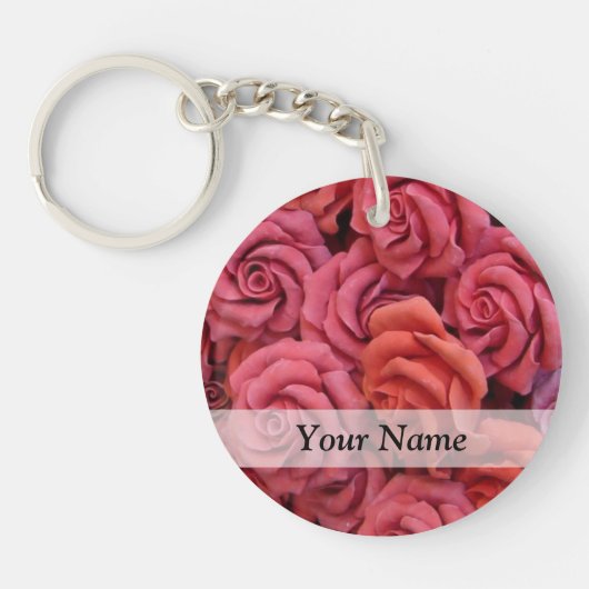 Roze bloemige rozen sleutelhanger (Voorkant)