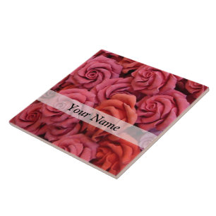 Roze bloemige rozen tegeltje