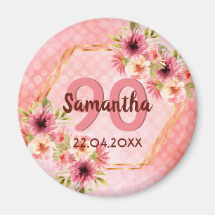 Roze bloemige save the date-magneet voor 90ste ver magneet