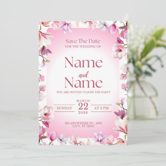Roze bloemige save the date trouwkaart  kaart (Staand voorkant)
