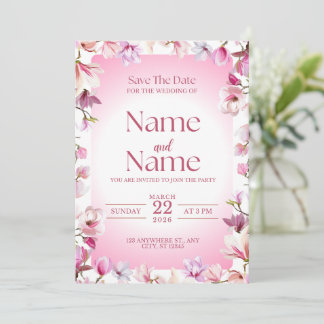 Roze bloemige save the date trouwkaart kaart