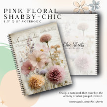 Roze bloemige shabby-chic 8,5" x 11" spiraalnotiti