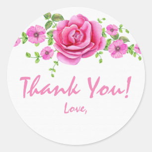 Roze bloemige shabby chic bruiloftsfeest favor ronde sticker