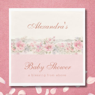 Roze Bloemige Shabby Chic Christelijke Baby Shower Servet