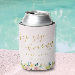 Roze bloemige Sip Sip Hooray Bruidsfeest Trouwen Blikjeskoeler