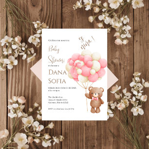 Roze bloemige Spaanse babyshower uitnodiging voor