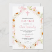 Roze bloemige Spaanse uitnodiging voor de doop (Voorkant)