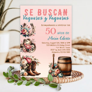 Roze Bloemige Spaanse Western Cowboy 50ste Verjaar Kaart