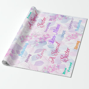 Roze Bloemige Speciale Zus Aandachtig Hartelijk Cadeaupapier
