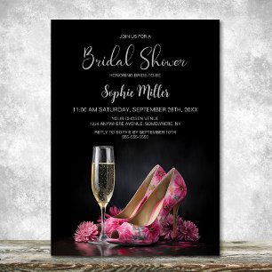 Roze Bloemige Stiletto Schoenen Bruidsmeisjesfeest Kaart