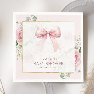 Roze Bloemige Strik Baby Shower Servet