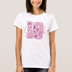 Roze bloemige Sweet 16 elegante 16e verjaardagscad T-shirt
