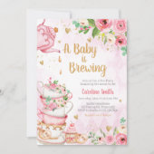 Roze Bloemige Thee Feest Baby Shower Kaart (Voorkant)