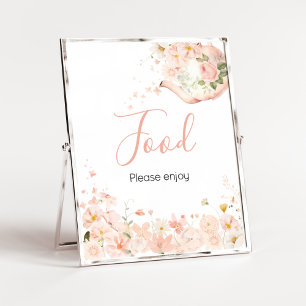 Roze Bloemige Thee voor Twee Baby Shower Eten Poster